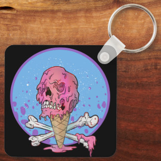 Summer Melting Ice Cream Dripping Skull Key Ring