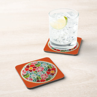 Summer memories hand embroidered round ornament coaster