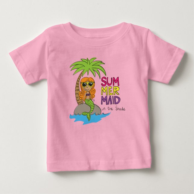 Summer Mermaid Cute Baby T-Shirt Pink (Front)