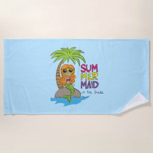 Summer Mermaid Cute Beach Towel Blue