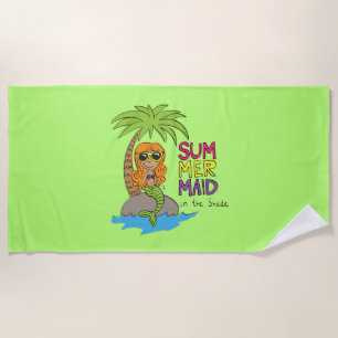 Summer Mermaid Cute Beach Towel Green