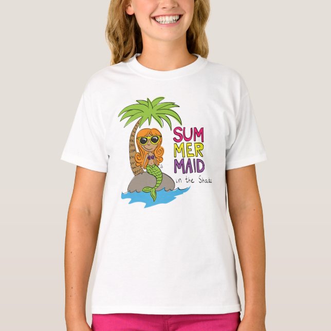 Summer Mermaid Cute Kids T-Shirt White (Front)