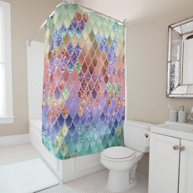 Summer Mermaid Glitter Scales #7 (Faux Glitter)  Shower Curtain (In Situ)
