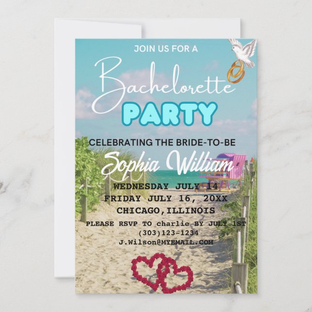 Summer Miami Weekend Beach Bachelorette Party Invitation (Front)