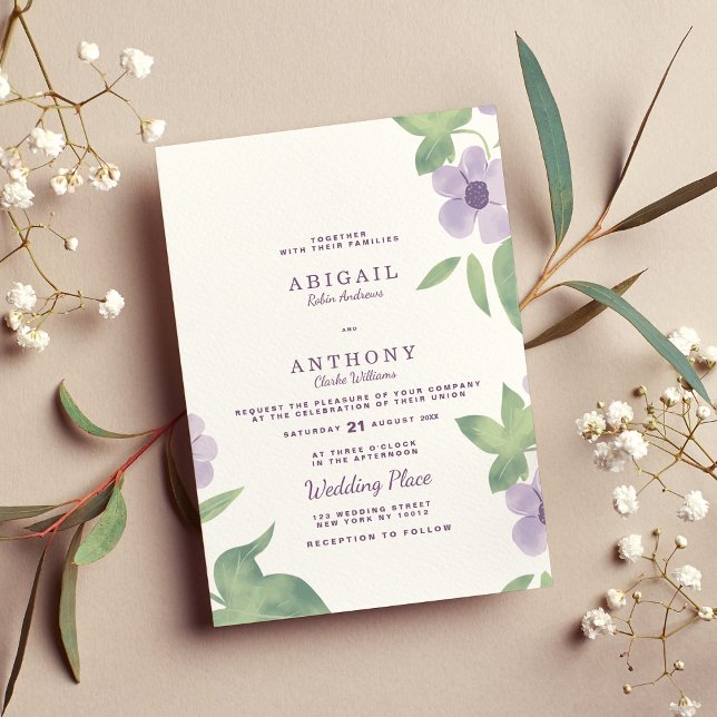 Summer mint green lavender purple floral Wedding Invitation (Summer mint green lavender purple floral Wedding )