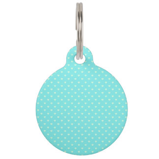 Summer Mint Green Polka Dot Hearts on Aqua Blue Pet Tag