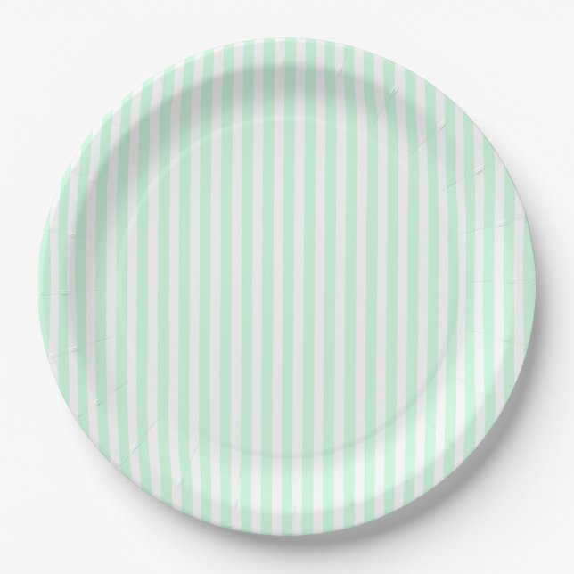 Summer Mint Pale Green Mint & White Stripe Paper Plate (Front)
