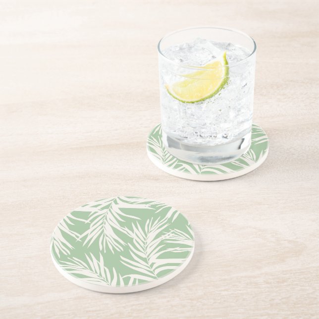 Summer Mint Tropical Leaves  Beach Home Decor Coaster (Side)