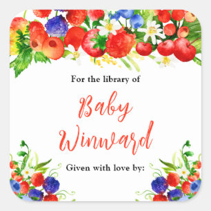 Summer Mixed Berries Baby Shower Bookplate Square Sticker