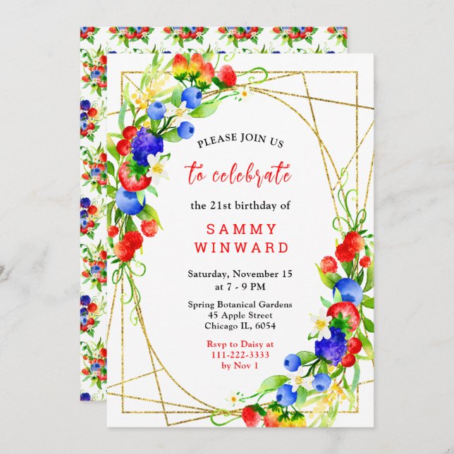 Summer Mixed Berries Birthday Invitation (Front/Back)