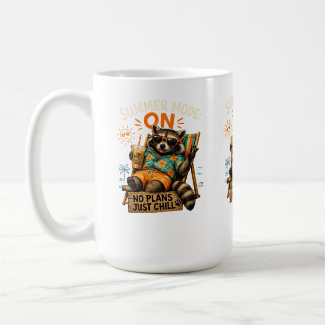 Summer Mode ON – No Plans, Just Chill 🦝☕ Coffee Mug (Left)
