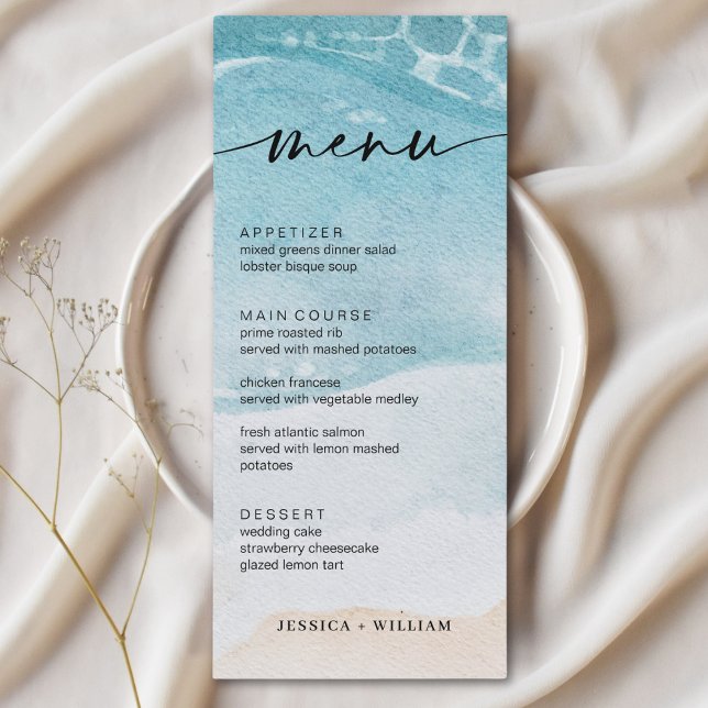 Summer Modern Coastal Beach Wedding Menu Cards (Creator Uploaded)