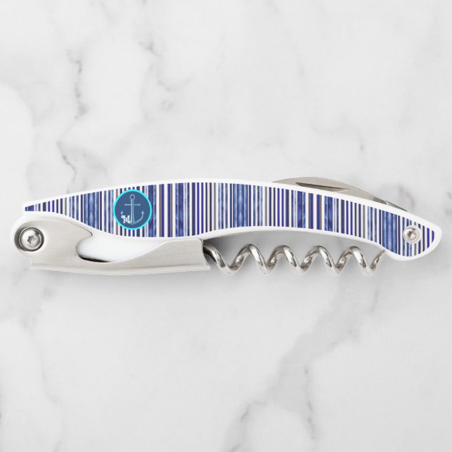 Summer Modern Navy Blue Boat Stripes Collection Corkscrew (Front)
