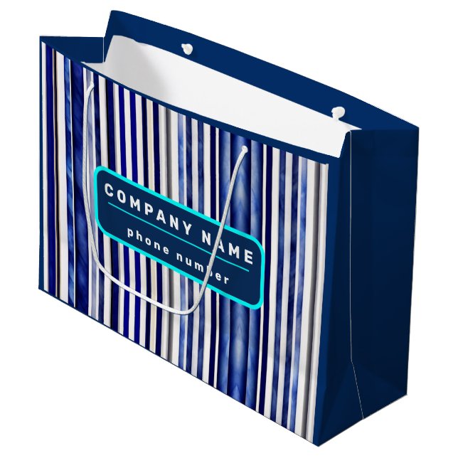 Summer Modern Navy Blue Boat Stripes Collection Large Gift Bag (Front Angled)