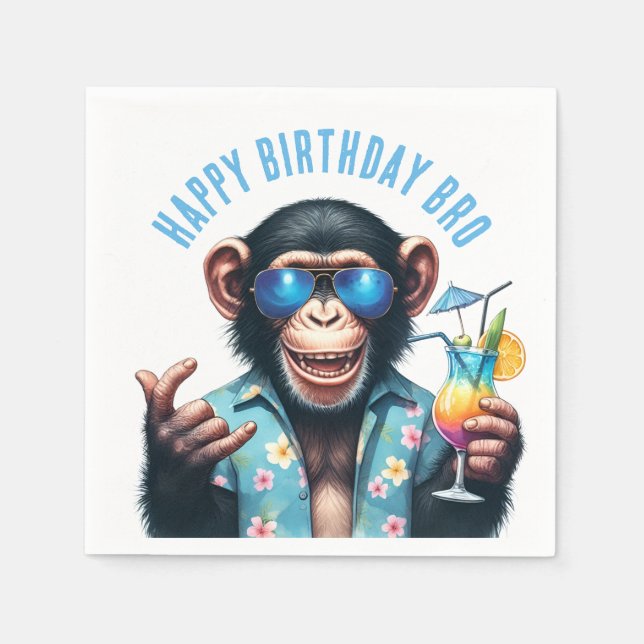 Summer Monkey Happy Birthday Bro Summer Vibes Napkin (Front)