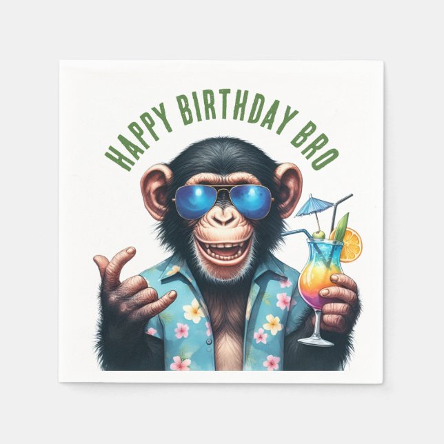 Summer Monkey Happy Birthday Bro Summer Vibes Napkin (Front)