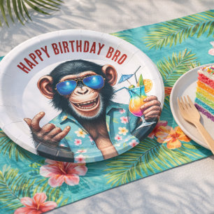Summer Monkey Happy Birthday Bro Summer Vibes Paper Plate