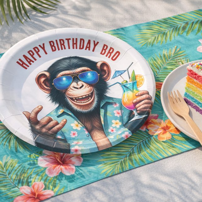 Summer Monkey Happy Birthday Bro Summer Vibes  Paper Plate (Summer Monkey Happy Birthday Bro Summer Vibes Paper Plates)