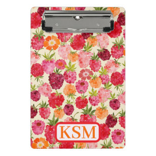 Summer Monogram Raspberry Watercolor Mini Clipboard