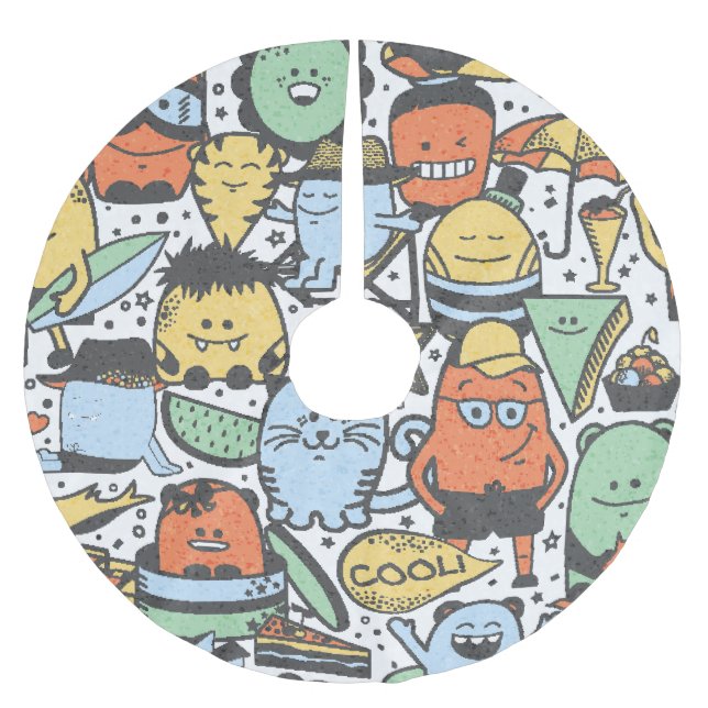 Summer monsters, colourful seamless pattern brushed polyester tree skirt (Front)