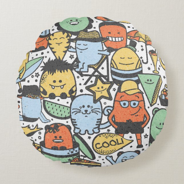 Summer monsters, colourful seamless pattern round cushion (Front)