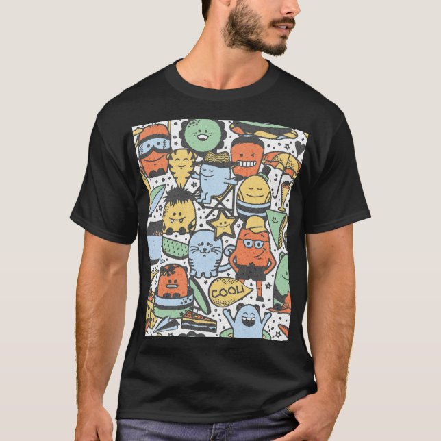 Summer monsters, colourful seamless pattern T-Shirt (Front)