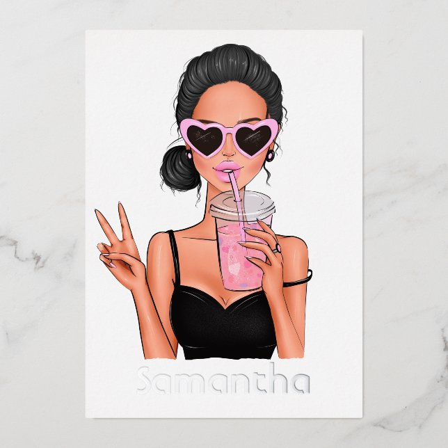 Summer Mood Fashion beach Glam Lady Foil Invitatio (Front)