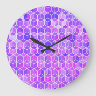 Summer Mosaic: Watercolor Cube Fusion Large Clock