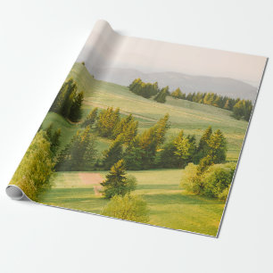 summer mountains green grass and blue sky landscap wrapping paper