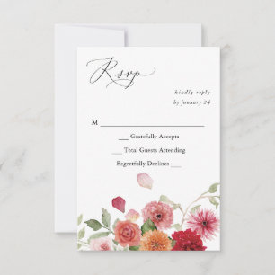 Summer Multi Colour Floral no Meal RSVP  Card