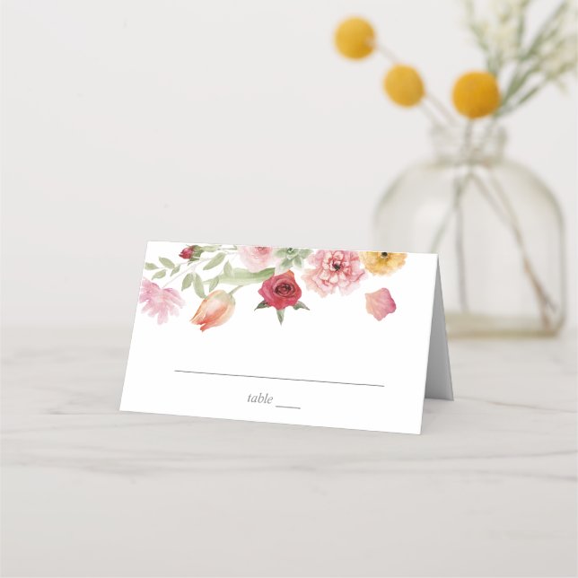 Summer Multi Colour Floral Place Card (Front)
