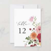 Summer Multi Colour Floral Thicker Table Numbers