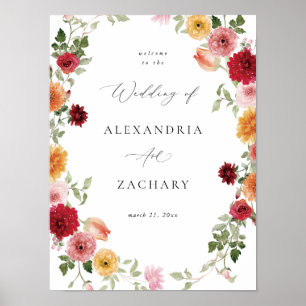 Summer Multi Colour Floral Wedding Welcome Sign