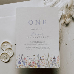  Summer Multicolor Wildflower First Birthday Party Invitation