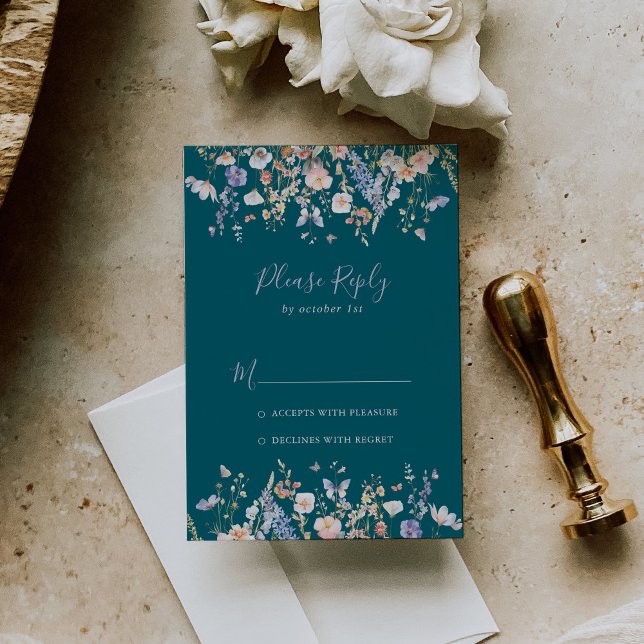 Summer Multicolor Wildflower Green RSVP Card (Creator Uploaded)