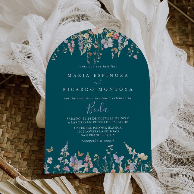 Summer Multicolor Wildflower Green Spanish Wedding Invitation (Creator Uploaded)