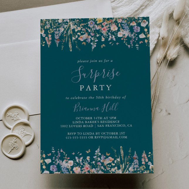 Summer Multicolor Wildflower Green Surprise Party Invitation (Creator Uploaded)