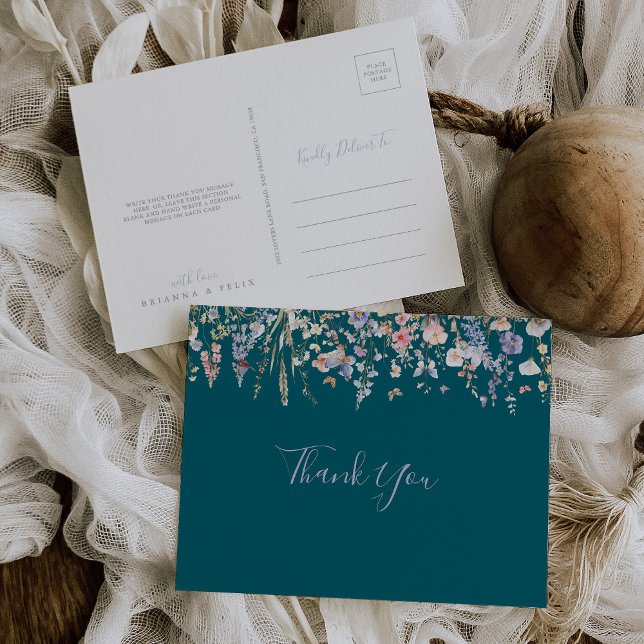 Summer Multicolor Wildflower Green Thank You Postcard (Creator Uploaded)