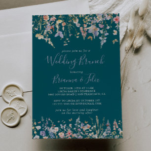 Summer Multicolor Wildflower Green Wedding Brunch Invitation