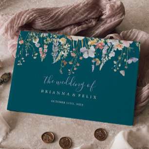Summer Multicolor Wildflower Green Wedding Guest Book