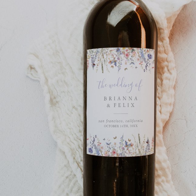 Summer Multicolor Wildflower Wedding Wine Labels (Creator Uploaded)