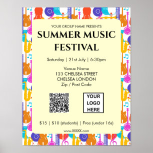 Summer Music Festival QR Code and Logo Poster