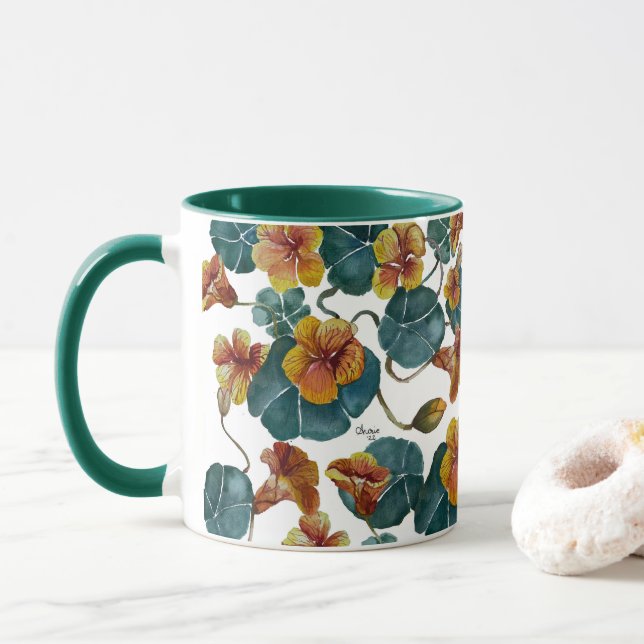 Summer Nasturtiums Two-Tone Coffee Mug (With Donut)