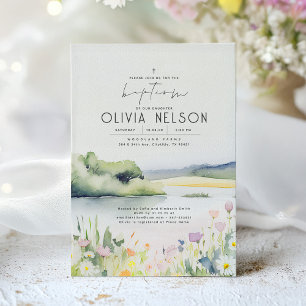Summer Nature and Wildflowers Elegant Baptism Invitation