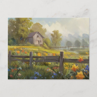 Summer Nature House Postcard Watercolor