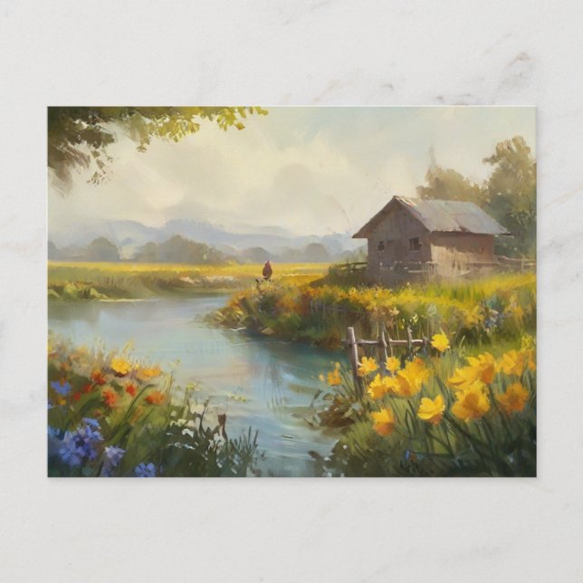 Summer  Nature House Postcard Watercolor (Front)