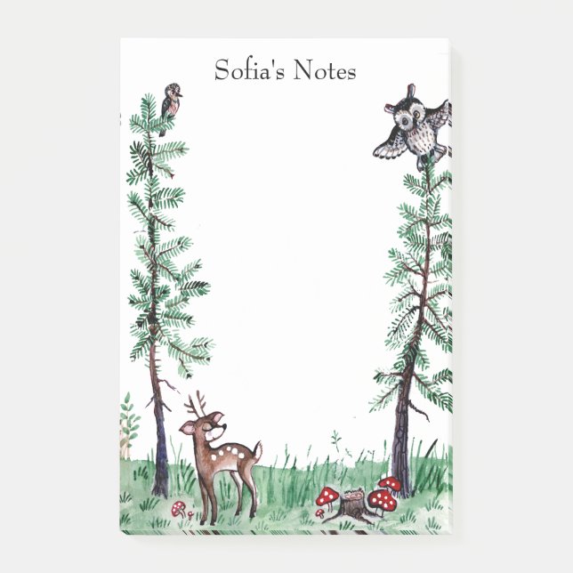 Summer nature owl deer watercolor frame post-it notes (Front)