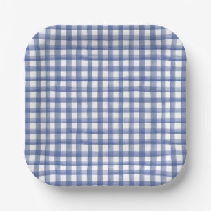 Summer Nautical Blue Gingham, Chequered July 4th Paper Plate