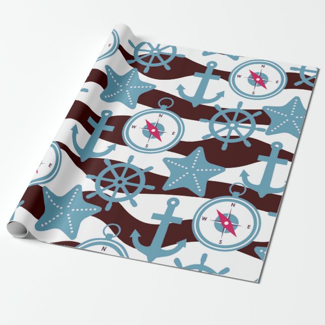 Summer Nautical Pattern Wrapping Paper (Unrolled)