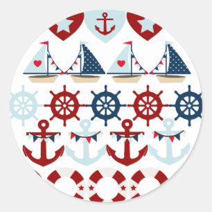 Summer Nautical Theme Anchors Sail Boats Helms Classic Round Sticker